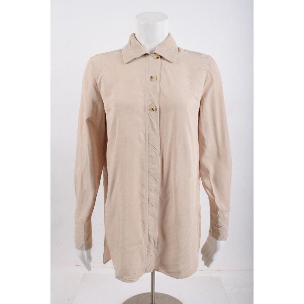 Massimo Dutti Womens Shirt Blouse EU 36 US 6 Tan Viscose Button-Up 517/1517 NWOT